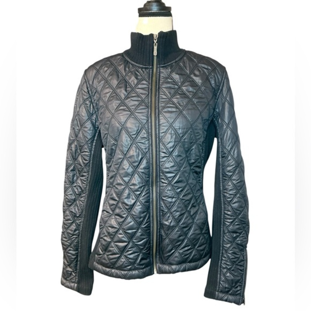 Prana Diva Quilted Knit Black Moto Full Zip Jacket